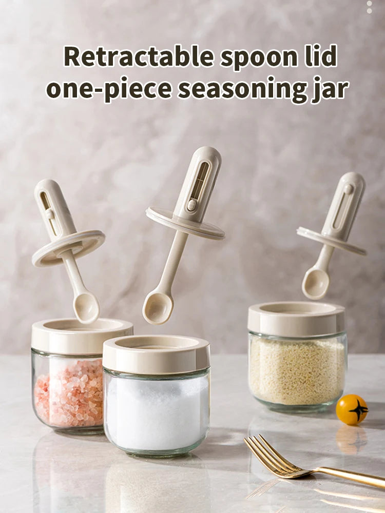 Moisture-Proof Glass Spice Jar with Built-In Measuring Spoon – Leak-Proof & Elegant