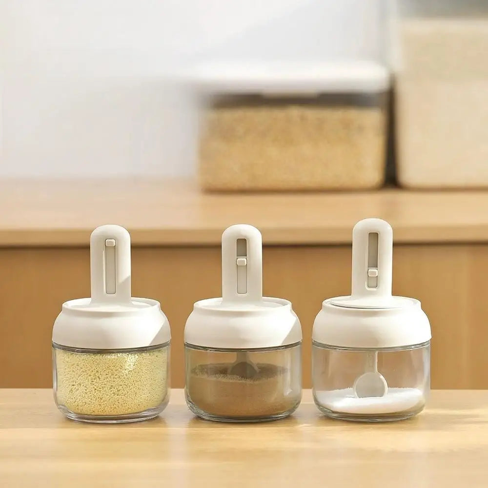 Moisture-Proof Glass Spice Jar with Built-In Measuring Spoon – Leak-Proof & Elegant