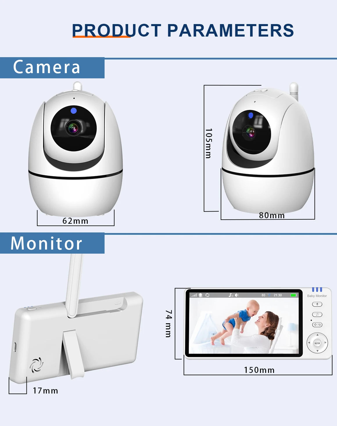 5" Video Baby Monitor with Silent PTZ Camera & Lullabies