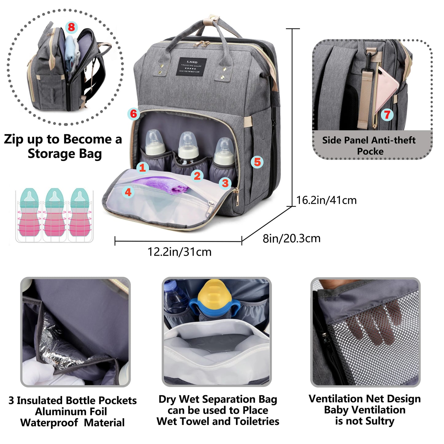 MommyGo Bag – Foldable Diaper Backpack with Portable Crib